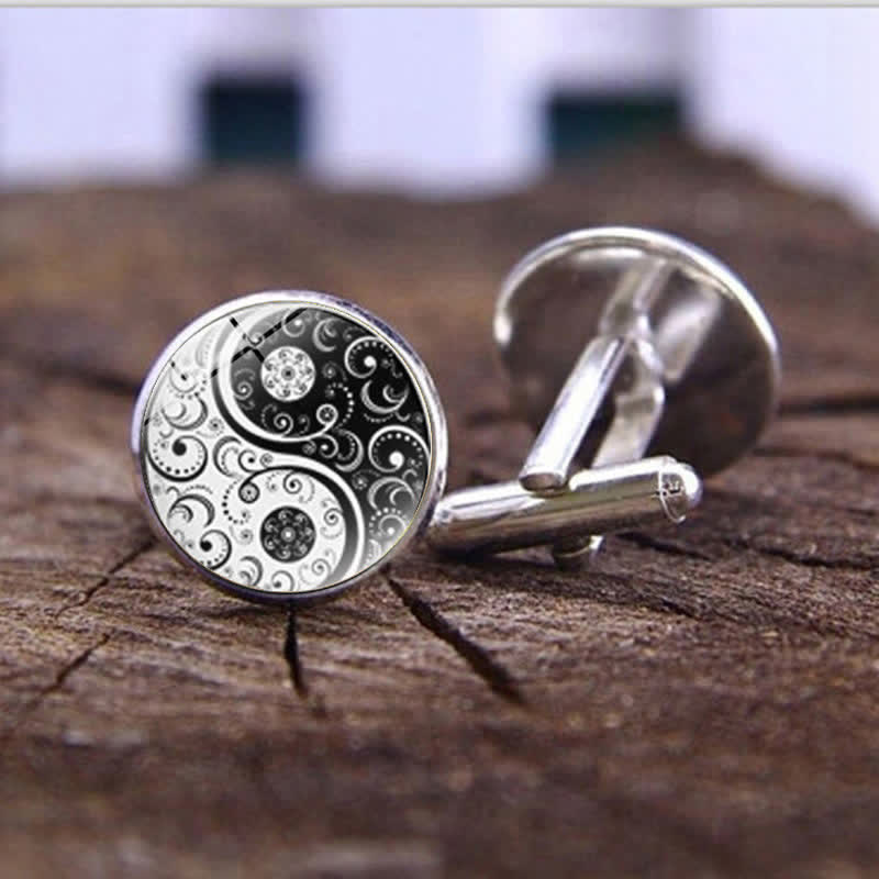 Men's Black & White Yin Yang Glass Dome Cufflinks