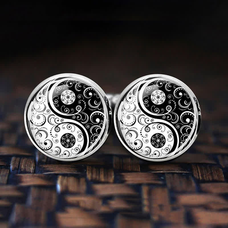 Men's Black & White Yin Yang Glass Dome Cufflinks - image 0