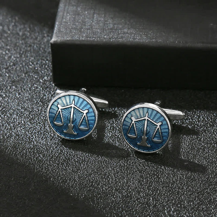 Men's Exquisite Law Scales Pattern Enamel Cufflinks - Blue - image 0