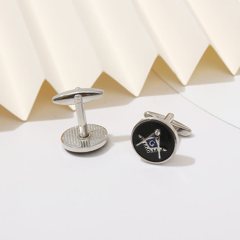 Men's Black Round Masonic Freemasonry Shirt Cufflinks