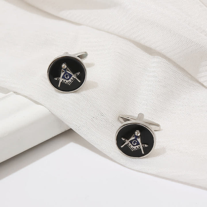 Men's Black Round Masonic Freemasonry Shirt Cufflinks