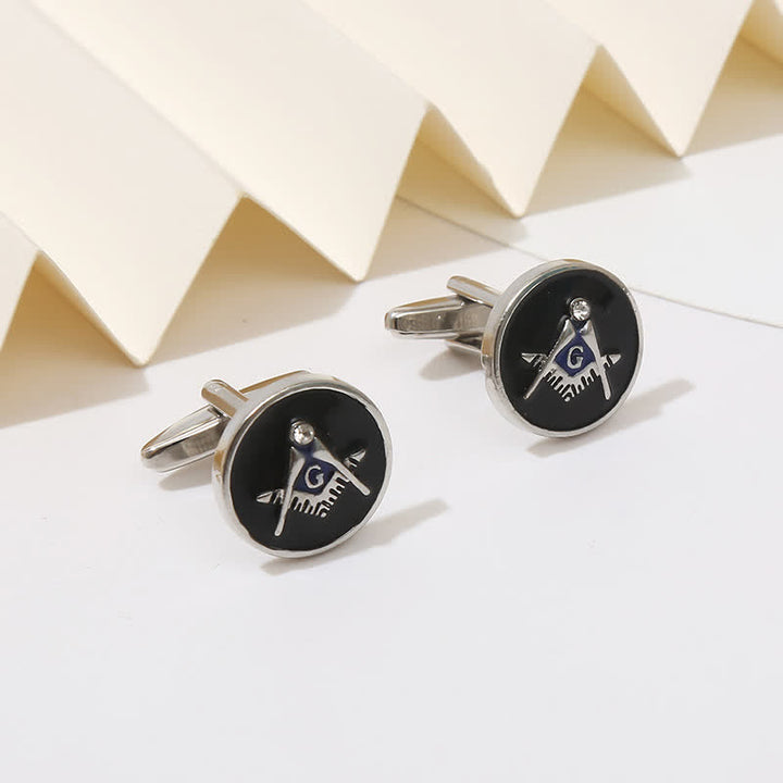 Men's Black Round Masonic Freemasonry Shirt Cufflinks