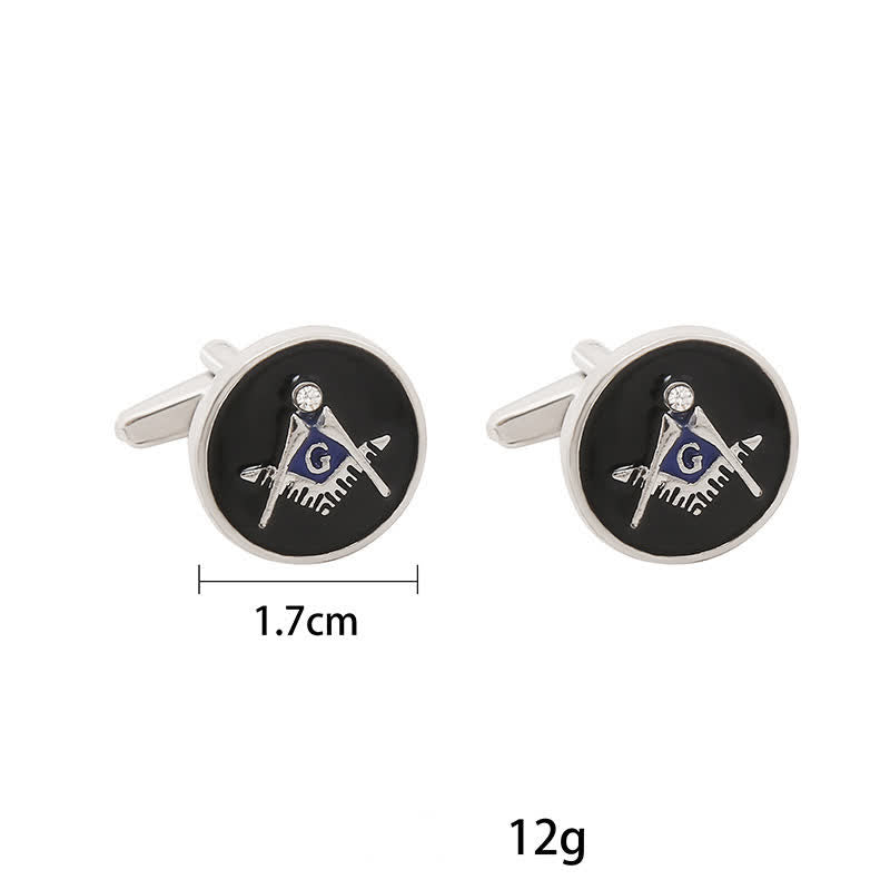 Men's Black Round Masonic Freemasonry Shirt Cufflinks