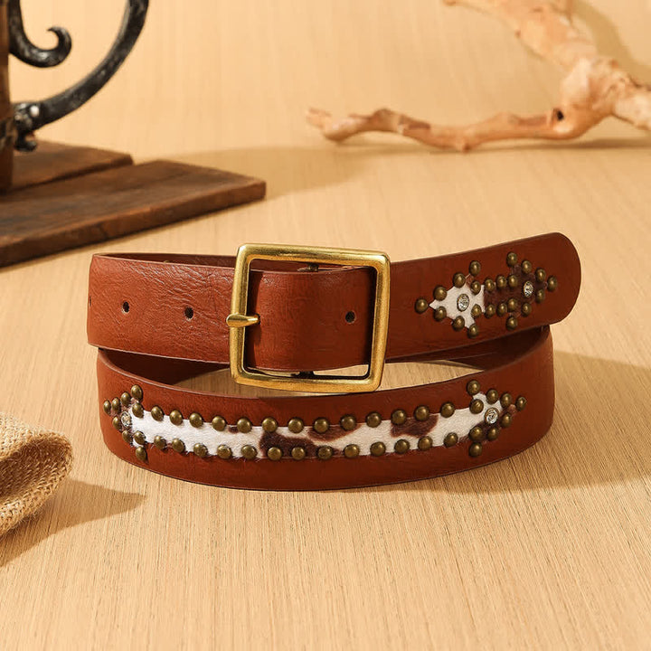 Women's Western Studded Imitated Furs Leather Belt