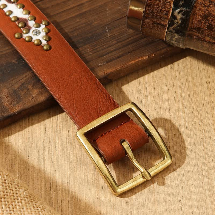 Women's Western Studded Imitated Furs Leather Belt