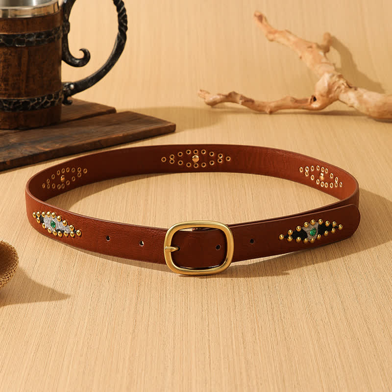 Women's Stylish Gem Rivets Inlaid Leather Belt