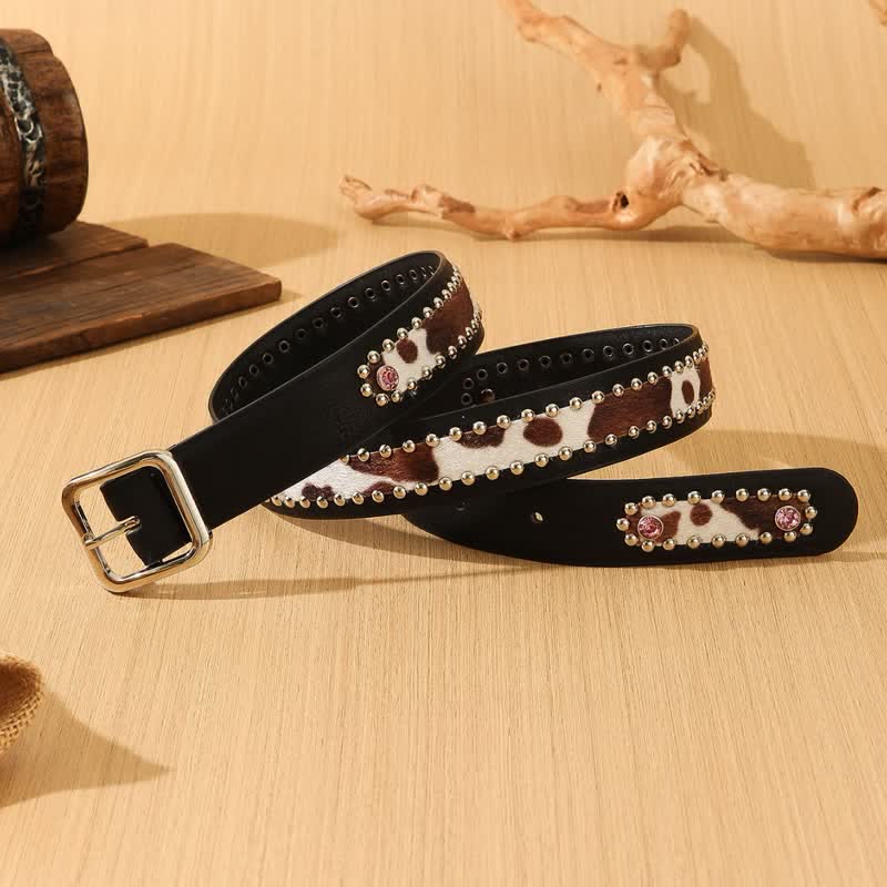 Women's Imitation Leopard Furs Black Leather Belt