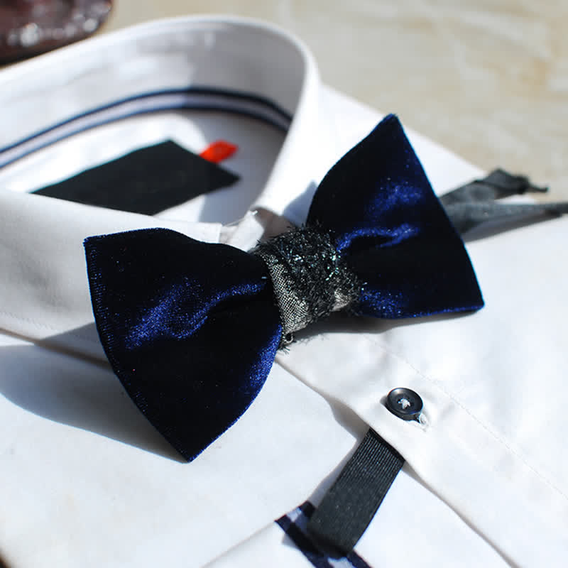 Men's Noble Navy Glossy Velvet Bow Tie