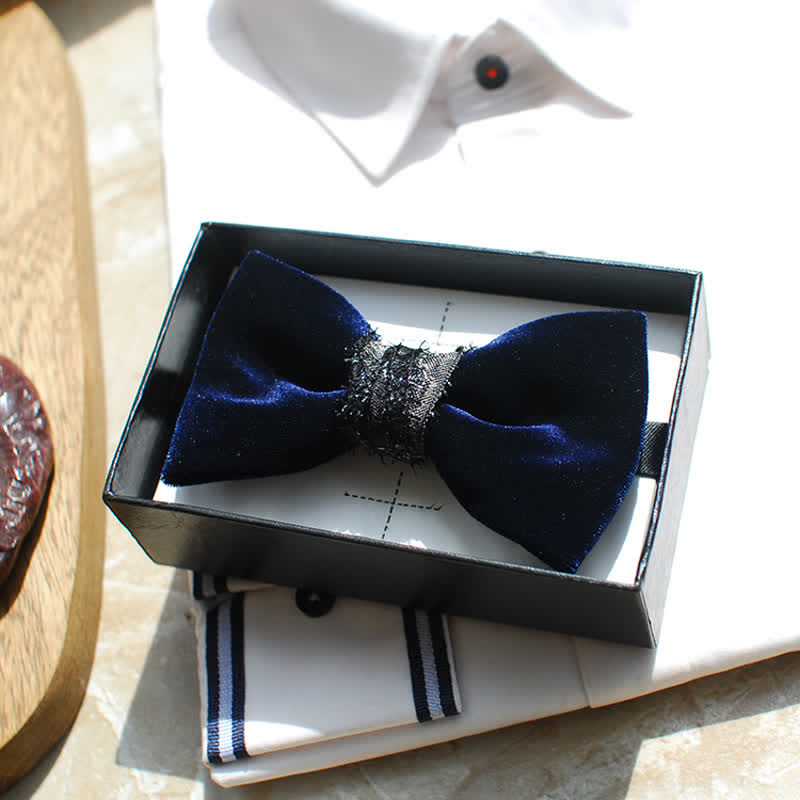 Men's Noble Navy Glossy Velvet Bow Tie