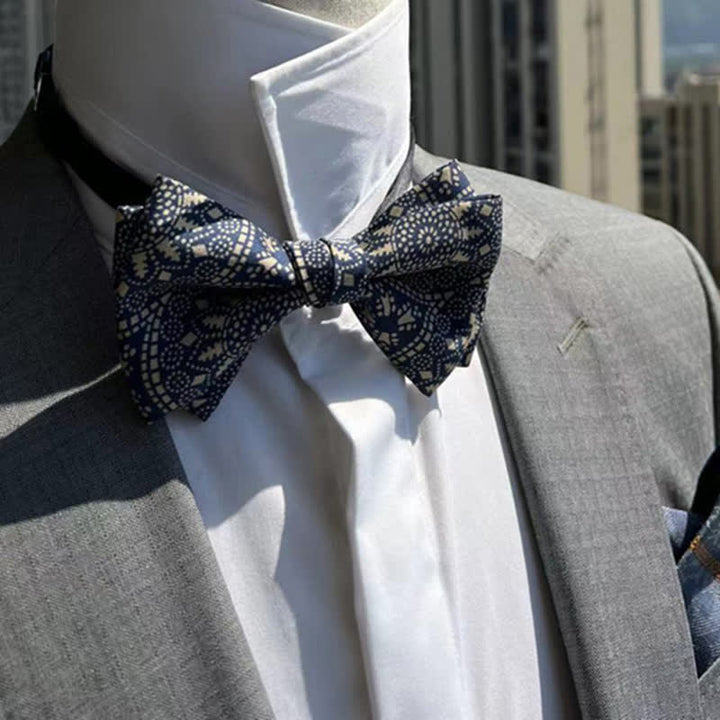 Men's Royal Floral Pattern Neutral Navy Bow Tie