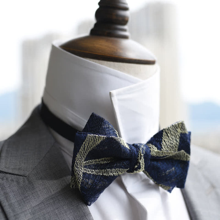 Men's Classic Double Layered Navy Striped Bow Tie