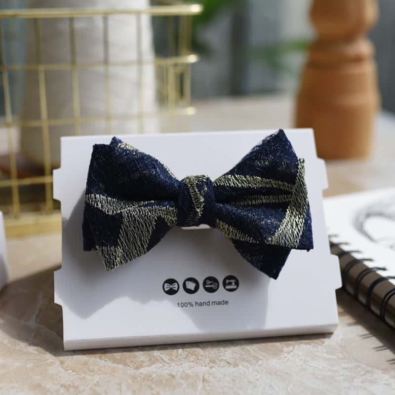 Men's Classic Double Layered Navy Striped Bow Tie