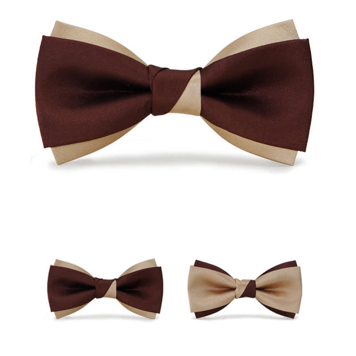 Men's Luxury Brown & Champagne Double Layered Bow Tie