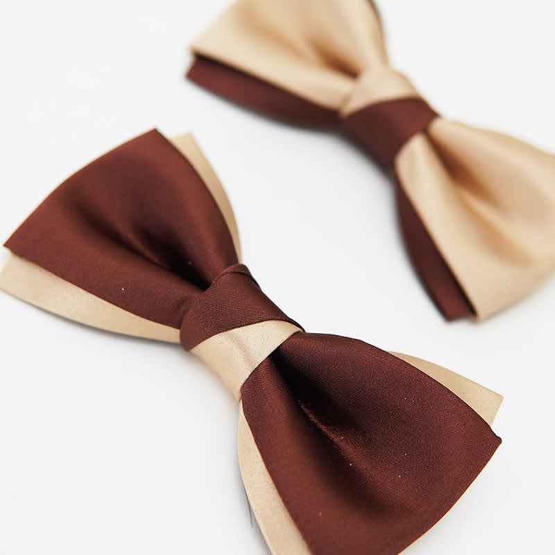 Men's Luxury Brown & Champagne Double Layered Bow Tie