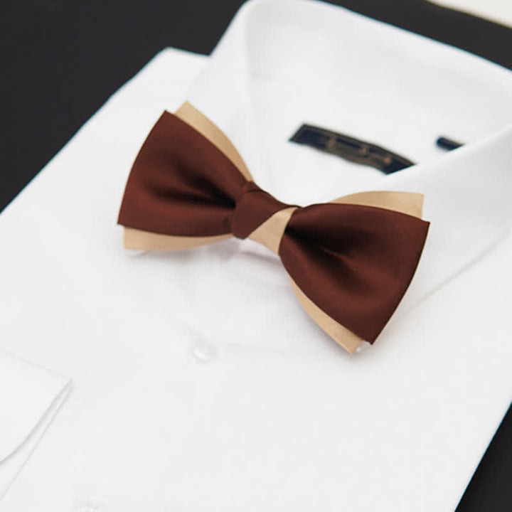 Men's Luxury Brown & Champagne Double Layered Bow Tie