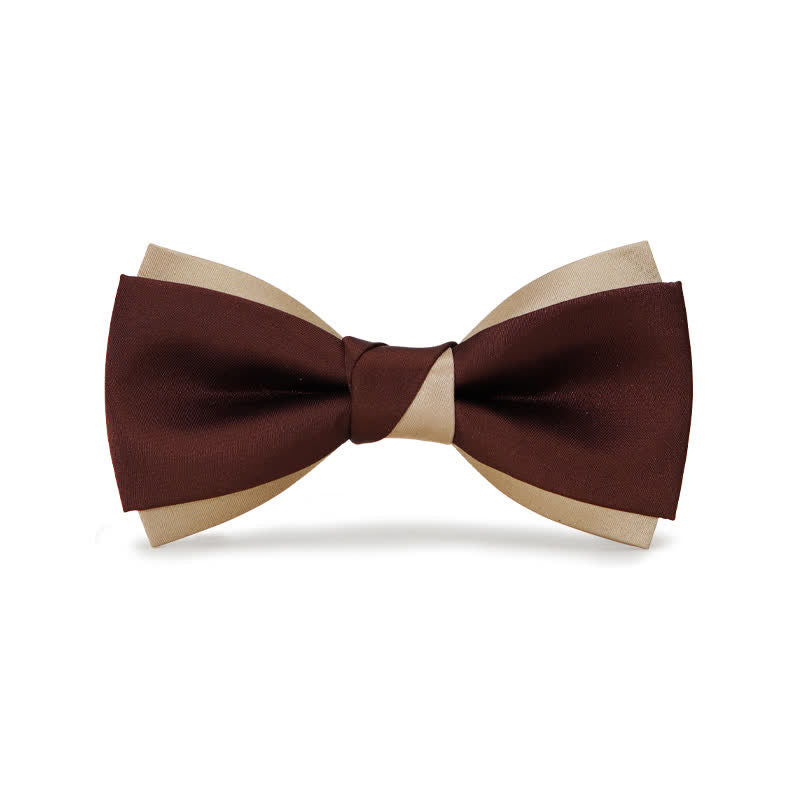 Men's Luxury Brown & Champagne Double Layered Bow Tie