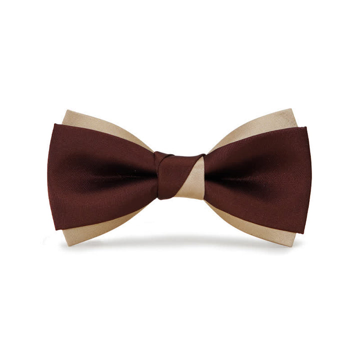 Men's Luxury Brown & Champagne Double Layered Bow Tie