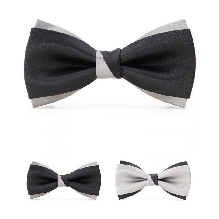 Men's Modern Black & Silver Double Layered Bow Tie