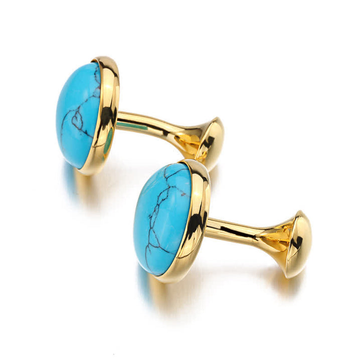 Men's Round Turquoise Blue Gemstone Cufflinks