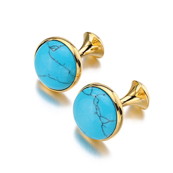 Men's Round Turquoise Blue Gemstone Cufflinks