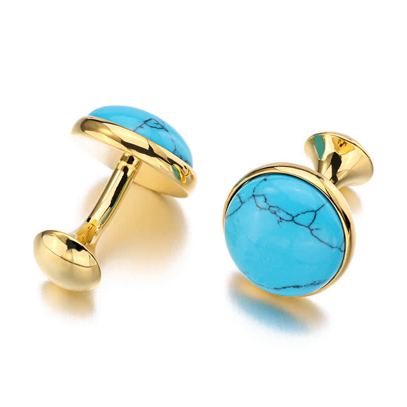 Men's Round Turquoise Blue Gemstone Cufflinks - image 1