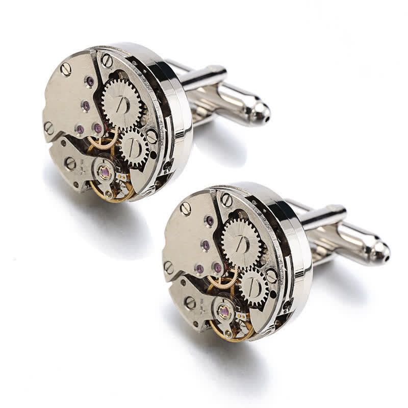 Men's Cool Watch Movement Steampunk Cufflinks