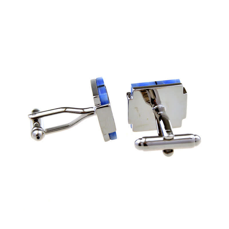 Men's Check Stripe Square Pearl Shell Cufflinks