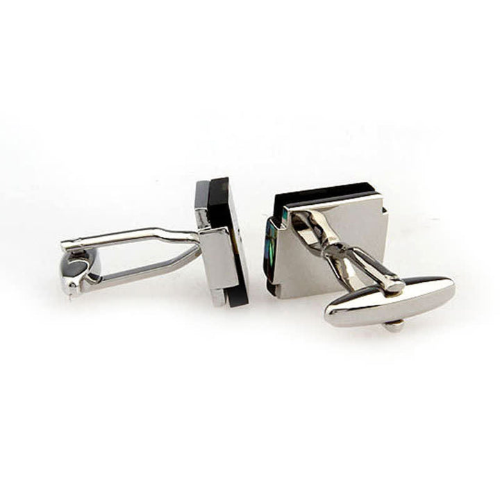 Men's Check Stripe Square Pearl Shell Cufflinks