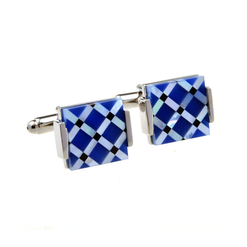 Men's Check Stripe Square Pearl Shell Cufflinks - Style #1 - image 0