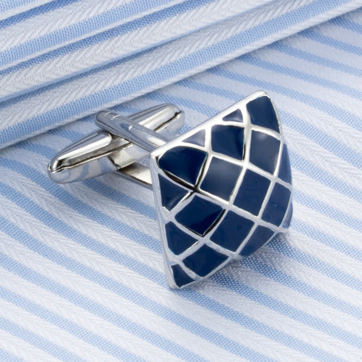 Men's Blue Wave Check Square Cufflinks - image 4