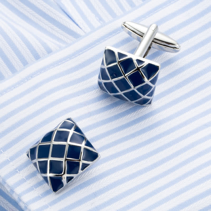 Men's Blue Wave Check Square Cufflinks - image 1