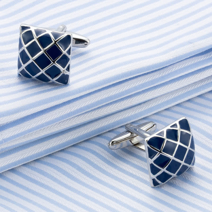 Men's Blue Wave Check Square Cufflinks - image 2