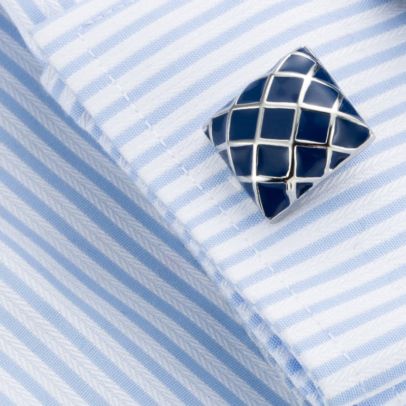 Men's Blue Wave Check Square Cufflinks - image 3