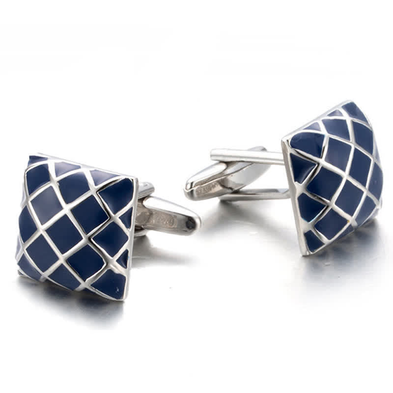Men's Blue Wave Check Square Cufflinks - Blue - image 0