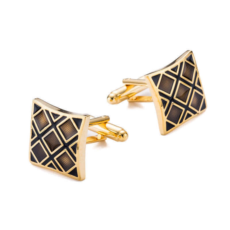 Men's Gold & Black Diagonal Rectangle Cufflinks - Gold & Black - image 0