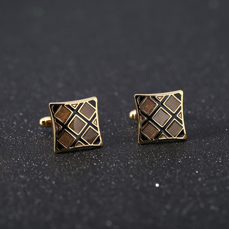 Men's Gold & Black Diagonal Rectangle Cufflinks - image 3