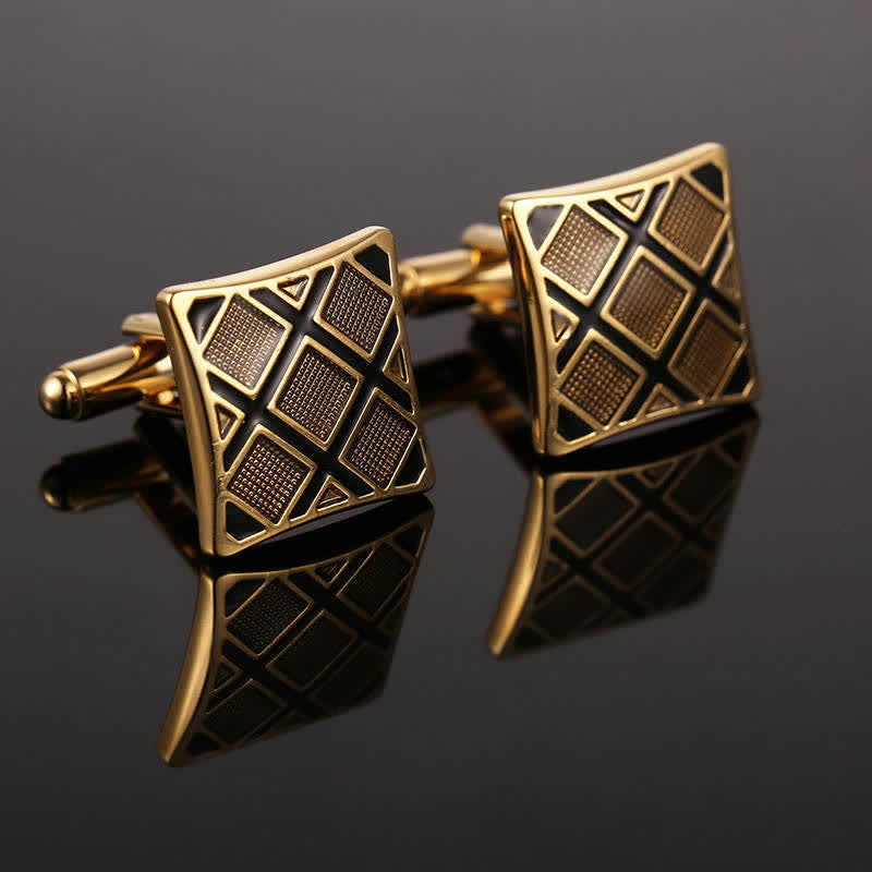 Men's Gold & Black Diagonal Rectangle Cufflinks