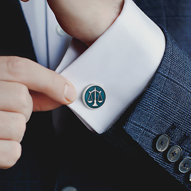Men's Blue Scales Of Justice Cufflinks - image 1
