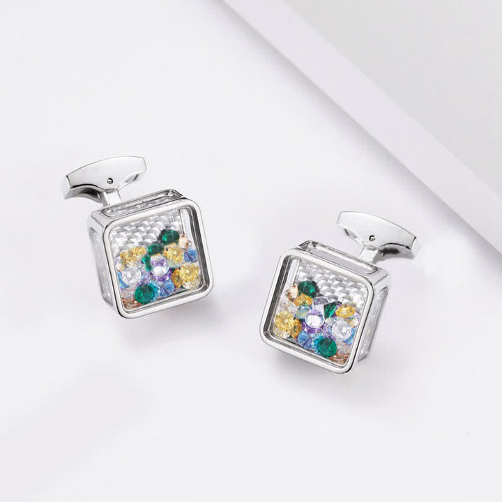 Men's Colorful Zircon Silver Square Cufflinks