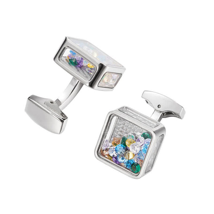 Men's Colorful Zircon Silver Square Cufflinks