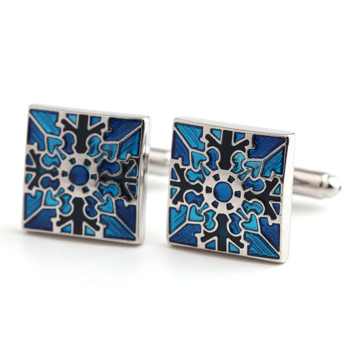 Men's Snowflake Pattern Enamel Square Cufflinks