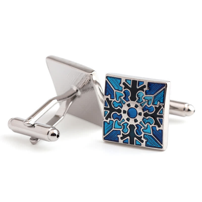 Men's Snowflake Pattern Enamel Square Cufflinks - Blue - image 0