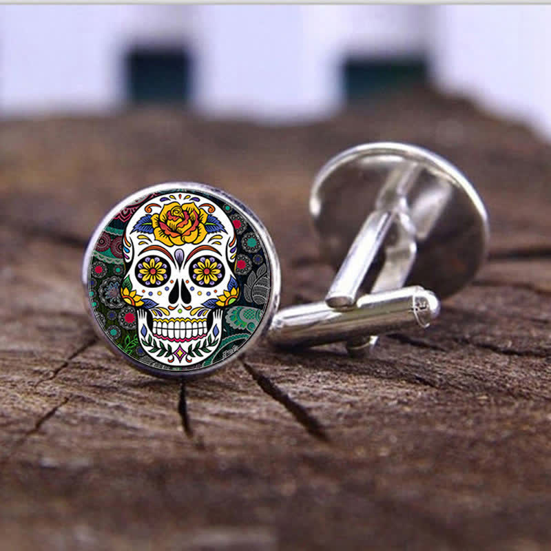 Men's Mexican Folk Art Sugar Skull Cufflinks - Style #6 - image 7