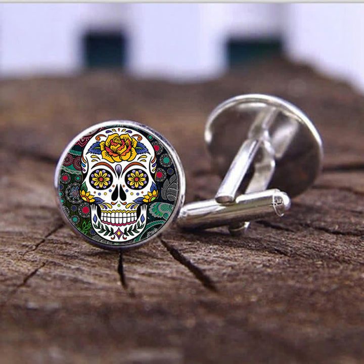 Men's Mexican Folk Art Sugar Skull Cufflinks - Style #6 - image 7
