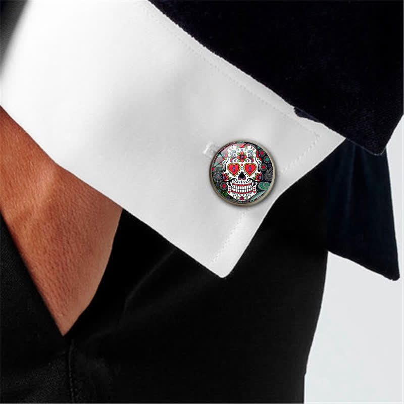 Men's Mexican Folk Art Sugar Skull Cufflinks - image 1