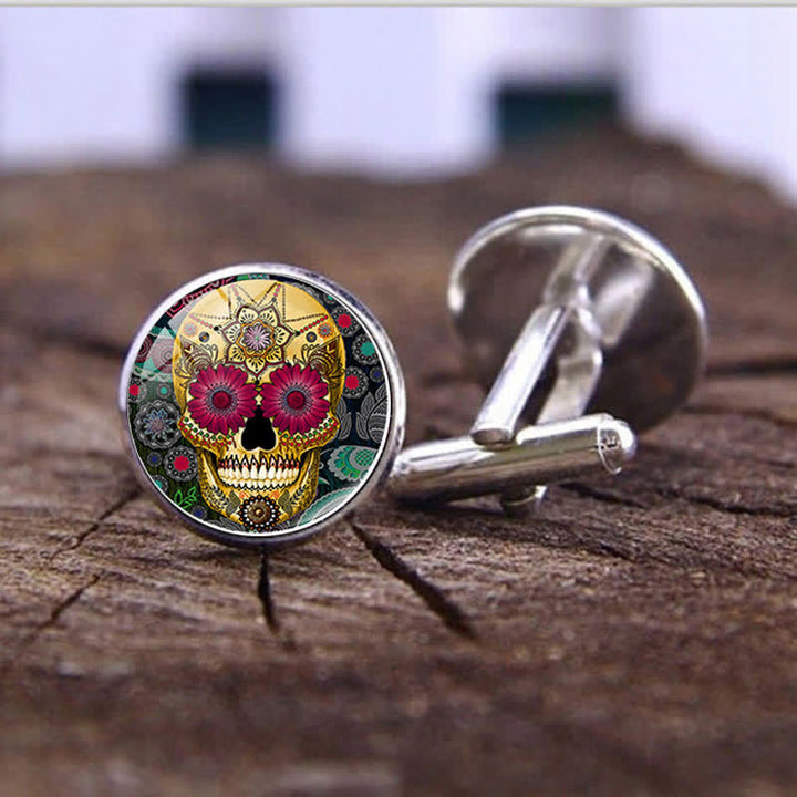 Men's Mexican Folk Art Sugar Skull Cufflinks - Style #2 - image 3