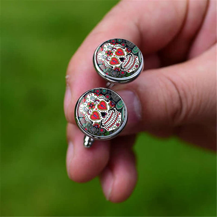 Men's Mexican Folk Art Sugar Skull Cufflinks - image 2