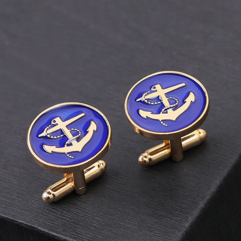 Men's Nautical Boat Anchor Cufflinks - Blue & Gold - image 5
