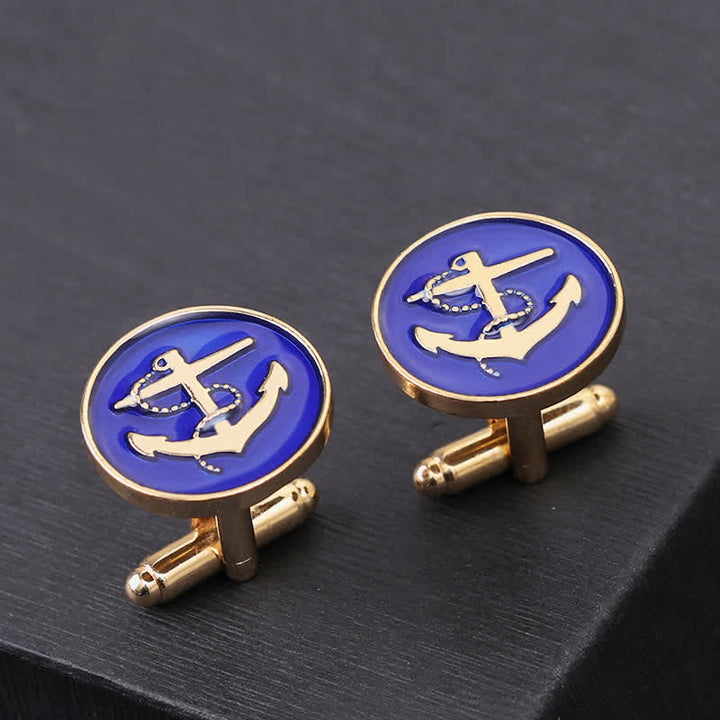 Men's Nautical Boat Anchor Cufflinks - Blue & Gold - image 5