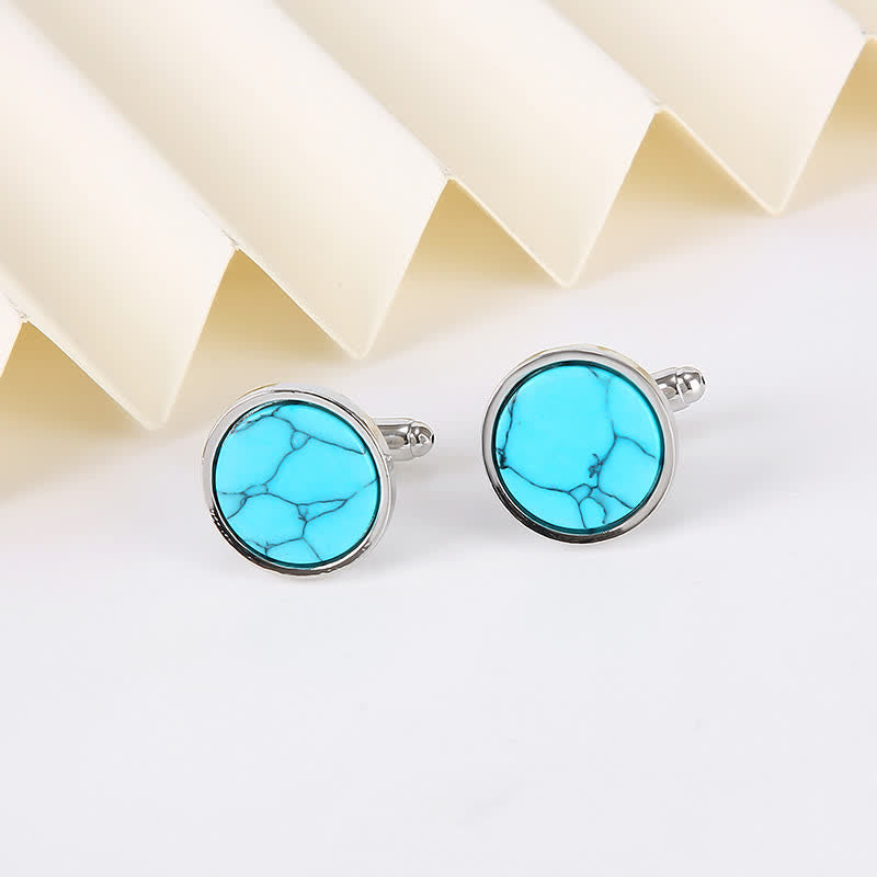 Men's Marble Stone Pattern Business Cufflinks - Turquoise - image 2